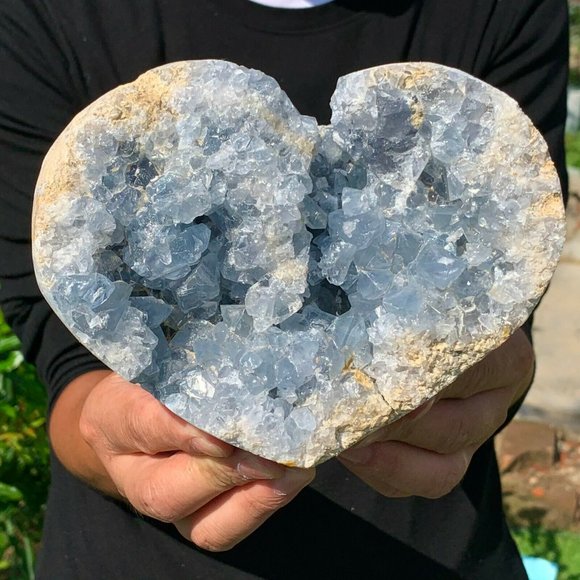 HUGE 5.37 LB Natural Blue Celestite Geode Quartz Crystal Heart Mineral Specimen - Picture 11 of 11